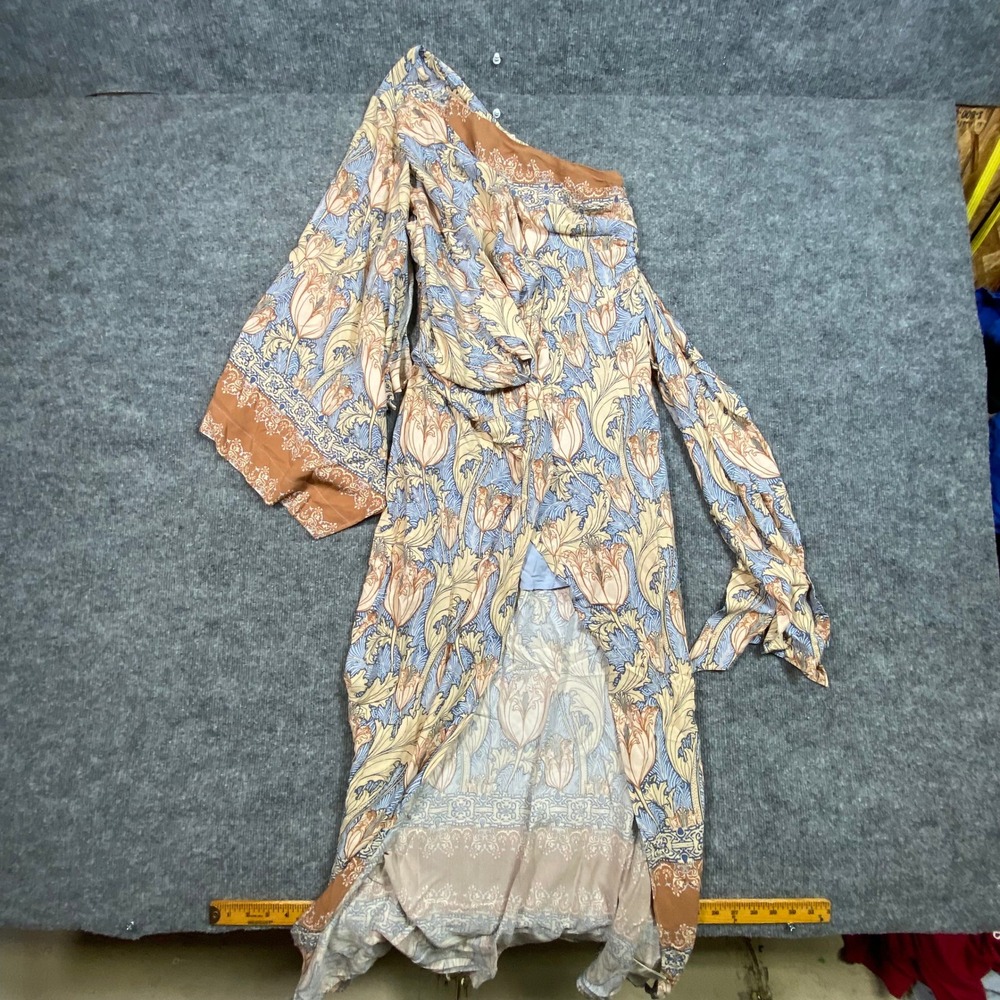 Free People Pardon My French One Shoulder Maxi Dress Floral Blue Terracotta M